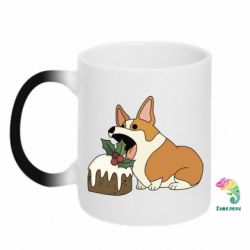 Чашка-хамелеон Corgi loves winter holidays