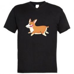 Мужская футболка  с V-образным вырезом Corgi - PrintSalon