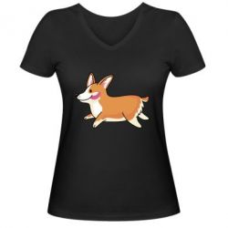 Женская футболка с V-образным вырезом Corgi - PrintSalon