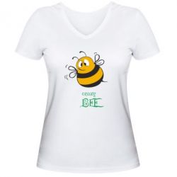 Женская футболка с V-образным вырезом Crazy Bee - PrintSalon