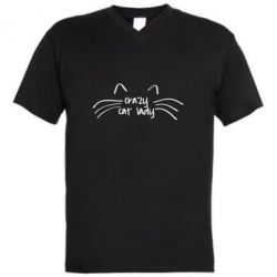 Мужская футболка  с V-образным вырезом Crazy Cat Lady - PrintSalon