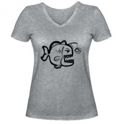 Женская футболка с V-образным вырезом Crazy fish