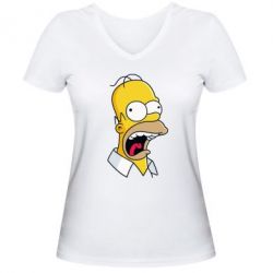 Женская футболка с V-образным вырезом Crazy Homer! - PrintSalon