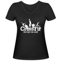 Женская футболка с V-образным вырезом Crossfit No pain No Gain - PrintSalon