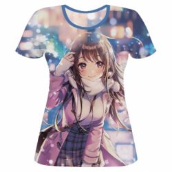 Женская футболка 3D Cute anime girl and winter - PrintSalon
