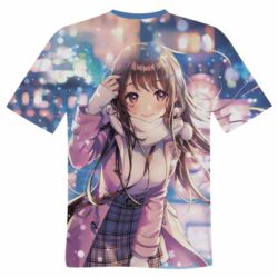 Мужская футболка 3D Cute anime girl and winter - PrintSalon
