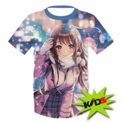 Детская 3D футболка Cute anime girl and winter - PrintSalon