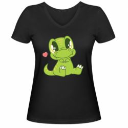 Женская футболка с V-образным вырезом Cute dinosaur - PrintSalon