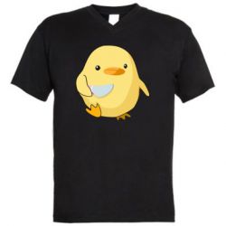 Мужская футболка  с V-образным вырезом Цыпленок с ножом мем - PrintSalon
