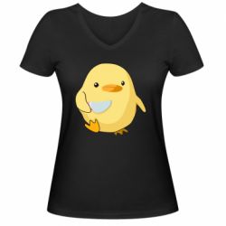 Женская футболка с V-образным вырезом Цыпленок с ножом мем - PrintSalon