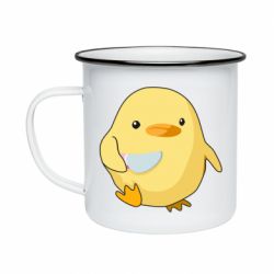 Кружка эмалированная Цыпленок с ножом мем - PrintSalon