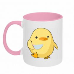 Чашка двухцветная 320ml Цыпленок с ножом мем - PrintSalon