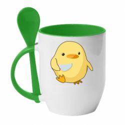 Чашка с ложкой Цыпленок с ножом мем - PrintSalon