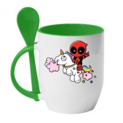 Чашка з ложкою Deadpool on the unicorn - PrintSalon