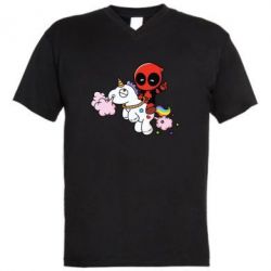 Чоловіча футболка з V-подібним вирізом Deadpool on the unicorn - PrintSalon