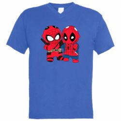 Мужская футболка  с V-образным вырезом Дэдпул и Человек паук - PrintSalon