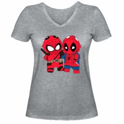 Женская футболка с V-образным вырезом Дэдпул и Человек паук - PrintSalon