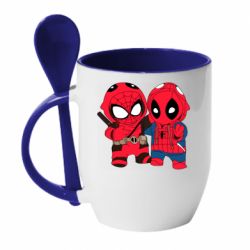 Чашка с ложкой Дэдпул и Человек паук - PrintSalon