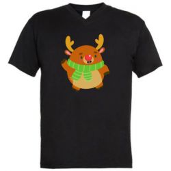 Мужская футболка  с V-образным вырезом Deer in a scarf - PrintSalon