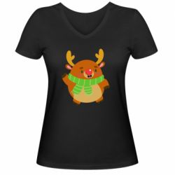 Женская футболка с V-образным вырезом Deer in a scarf - PrintSalon