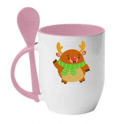 Чашка с ложкой Deer in a scarf - PrintSalon