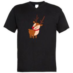 Мужская футболка  с V-образным вырезом Deer with red nose - PrintSalon