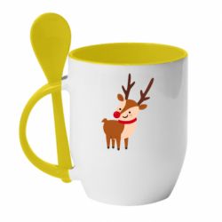 Чашка с ложкой Deer with red nose - PrintSalon