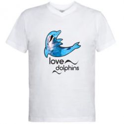 Мужская футболка  с V-образным вырезом Дельфин - PrintSalon