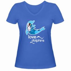 Женская футболка с V-образным вырезом Дельфин - PrintSalon