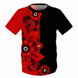 Дитяча 3D футболка Червоні квіти - PrintSalon