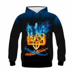 Дитяче 3D худі Герб Украины в желто - голубом огнем - PrintSalon