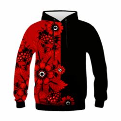Дитяче 3D худі Червоні квіти - PrintSalon