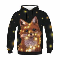 Детское 3D худи Fox And Christmas Lights-PrintSalon Детское 3D худи Fox And Christmas Lights