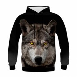 Дитяче 3D худі Wolf with yellow eyes
