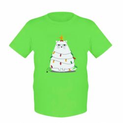 Детская футболка Cat and Christmas Lights
