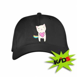 Детская кепка Cute cat with heart - PrintSalon