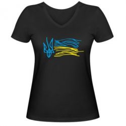 Женская футболка с V-образным вырезом Детский рисунок флаг Украины - PrintSalon
