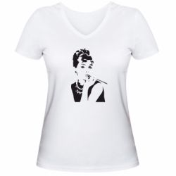 Жіноча футболка з V-подібним вирізом Дівчина фарбує губи - PrintSalon