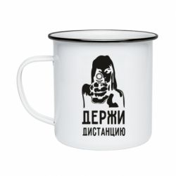 Кружка эмалированная Девушка с пистолетом - PrintSalon