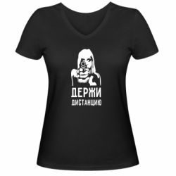 Женская футболка с V-образным вырезом Девушка с пистолетом - PrintSalon