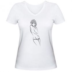 Женская футболка с V-образным вырезом Девушка - PrintSalon