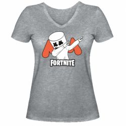 Женская футболка с V-образным вырезом Dj Marshmello fortnite dab - PrintSalon