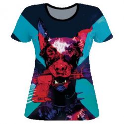 Жіноча 3D футболка Doberman with a gun - PrintSalon