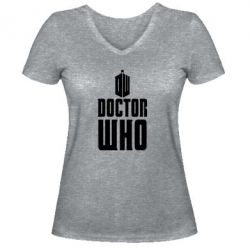 Женская футболка с V-образным вырезом Doctor who logo - PrintSalon