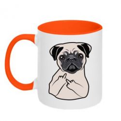 Чашка двухцветная 320ml Dog Portait with middle finger up - PrintSalon