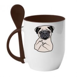 Чашка с ложкой Dog Portait with middle finger up - PrintSalon