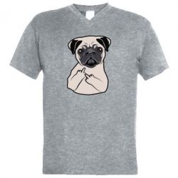 Мужская футболка  с V-образным вырезом Dog Portait with middle finger up - PrintSalon