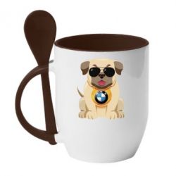 Чашка з ложкою Dog with a collar BMW - PrintSalon