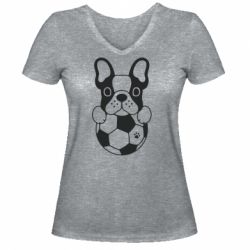 Женская футболка с V-образным вырезом Dog with ball - PrintSalon