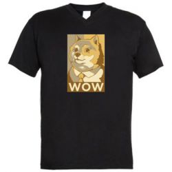 Мужская футболка  с V-образным вырезом Doge wow meme - PrintSalon